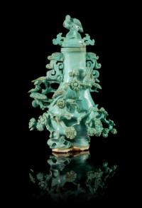 A Carved Turquoise Snuff Bottle Height 3 inches.