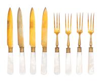 A Cased Eight-Piece Set of French Mother-of-Pearl Handled Flatware Articles
