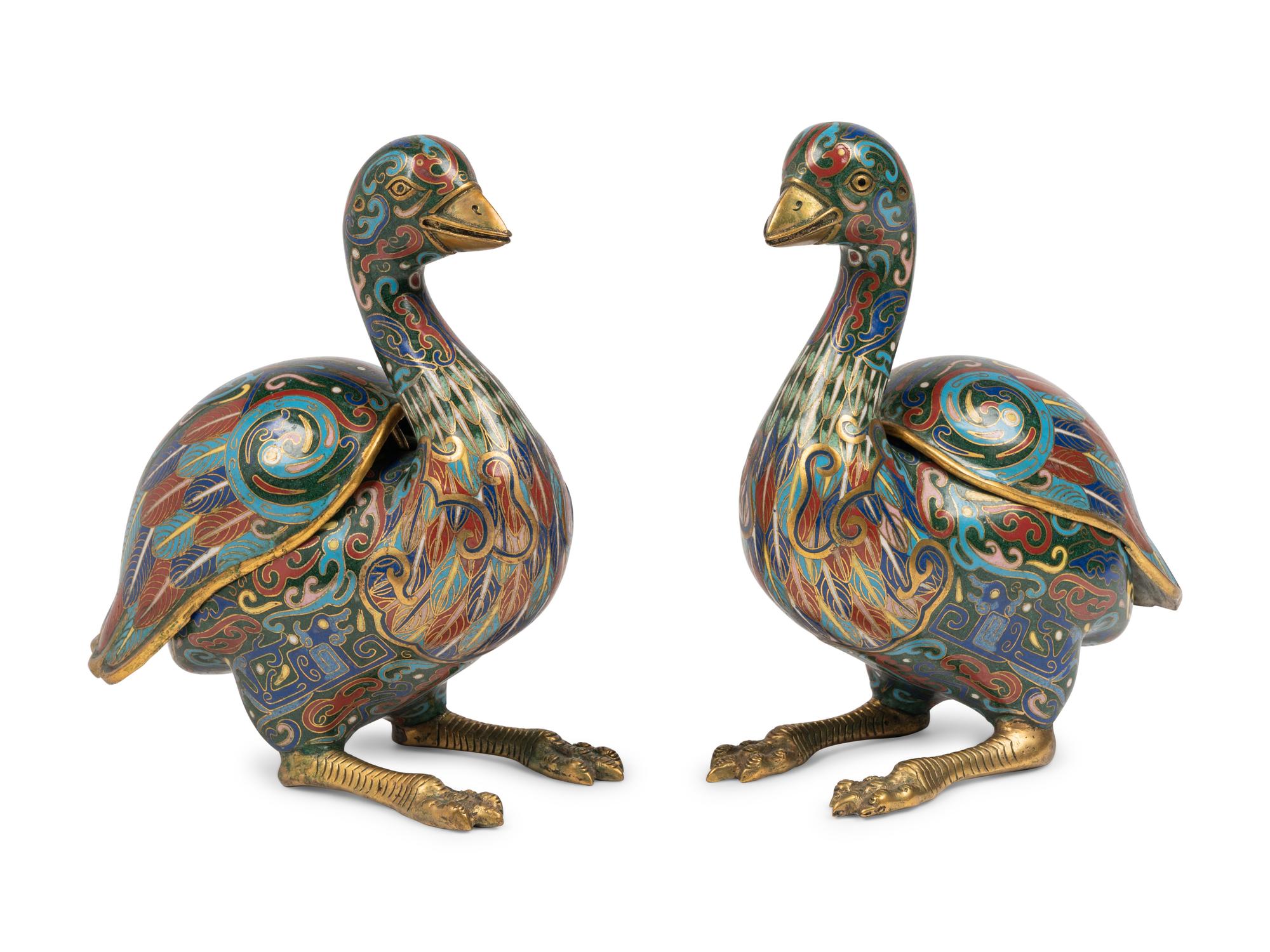 Two Pairs of Chinese Cloisonné Enamel Animal Form Vessels