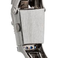 BULOVA, RETRO, WHITE GOLD, DIAMOND, AND SAPPHIRE HIDDEN DIAL WATCH