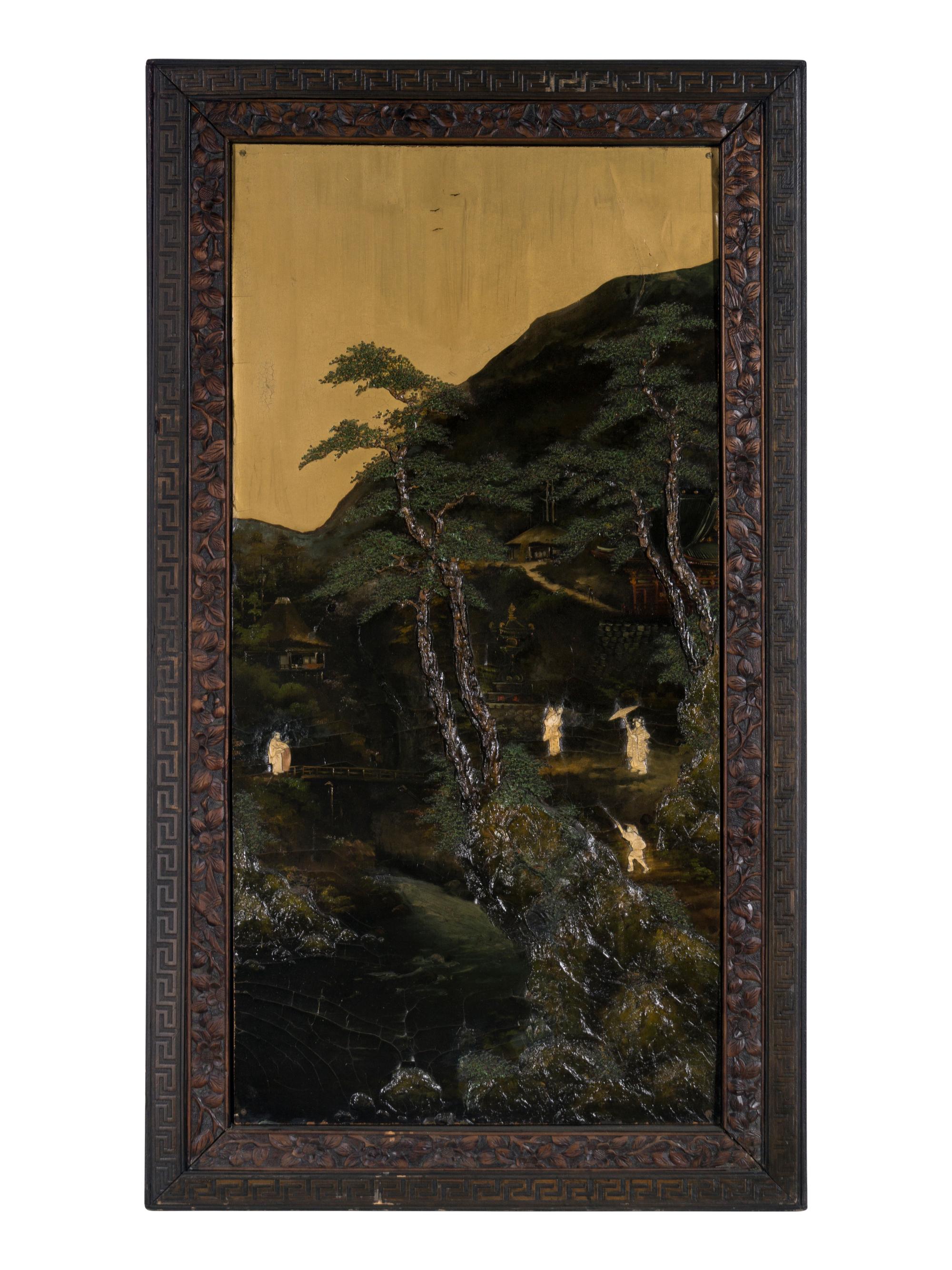 A Pair of Chinese Lacquered and Painted Panels