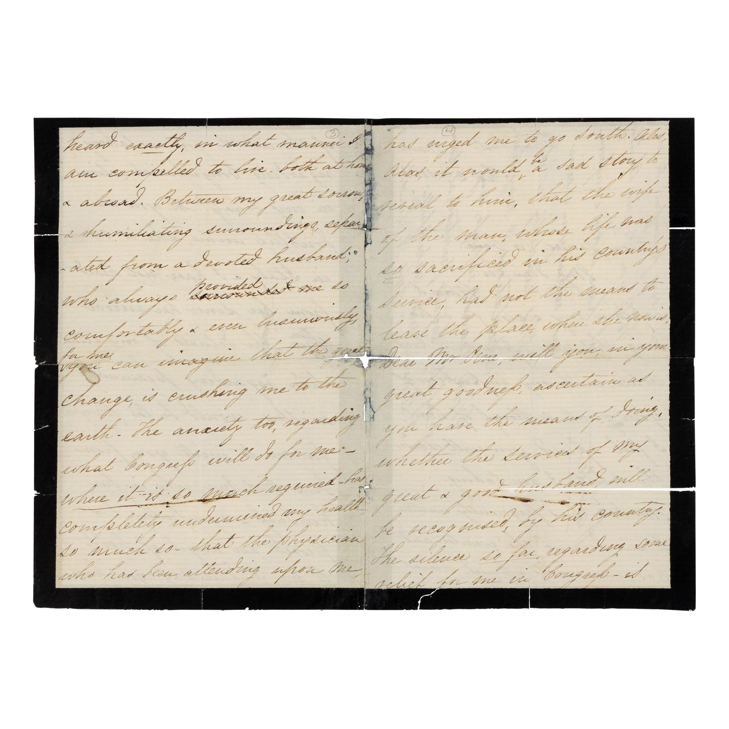LINCOLN, Mary Todd (1818-1882). Autograph letter signed ("Mrs. A. Lincoln") to James Orne, Frankfurt, 2 February 1870.