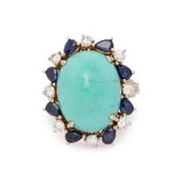 TURQUOISE, DIAMOND AND SAPPHIRE RING