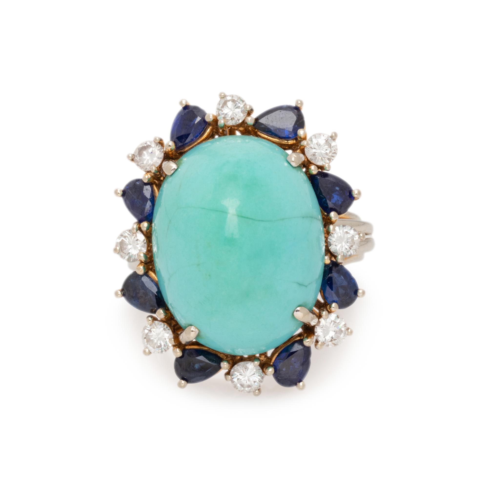 TURQUOISE, DIAMOND AND SAPPHIRE RING