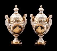 A Pair of German Bisque and Porcelain Vases and Covers
