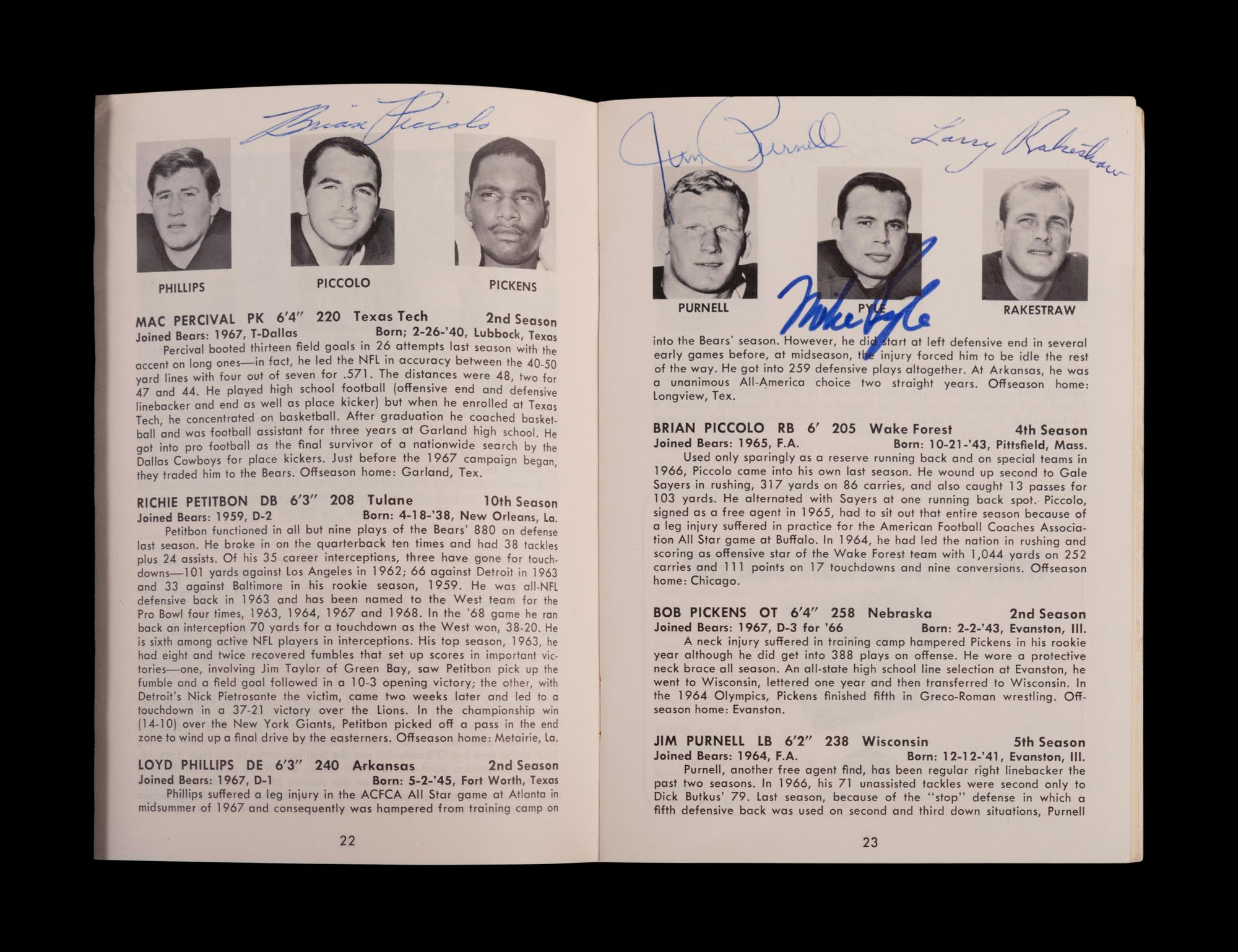 A 1968 Chicago Bears Signed Autograph Media Guide Including George Halas and Gale Sayers (PSA Authentic),