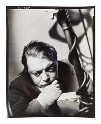 A group of five works ( Spools; Peter Lorre; #5; Model Standing in Rocks; Stairway Up Fuel Storage Tank )