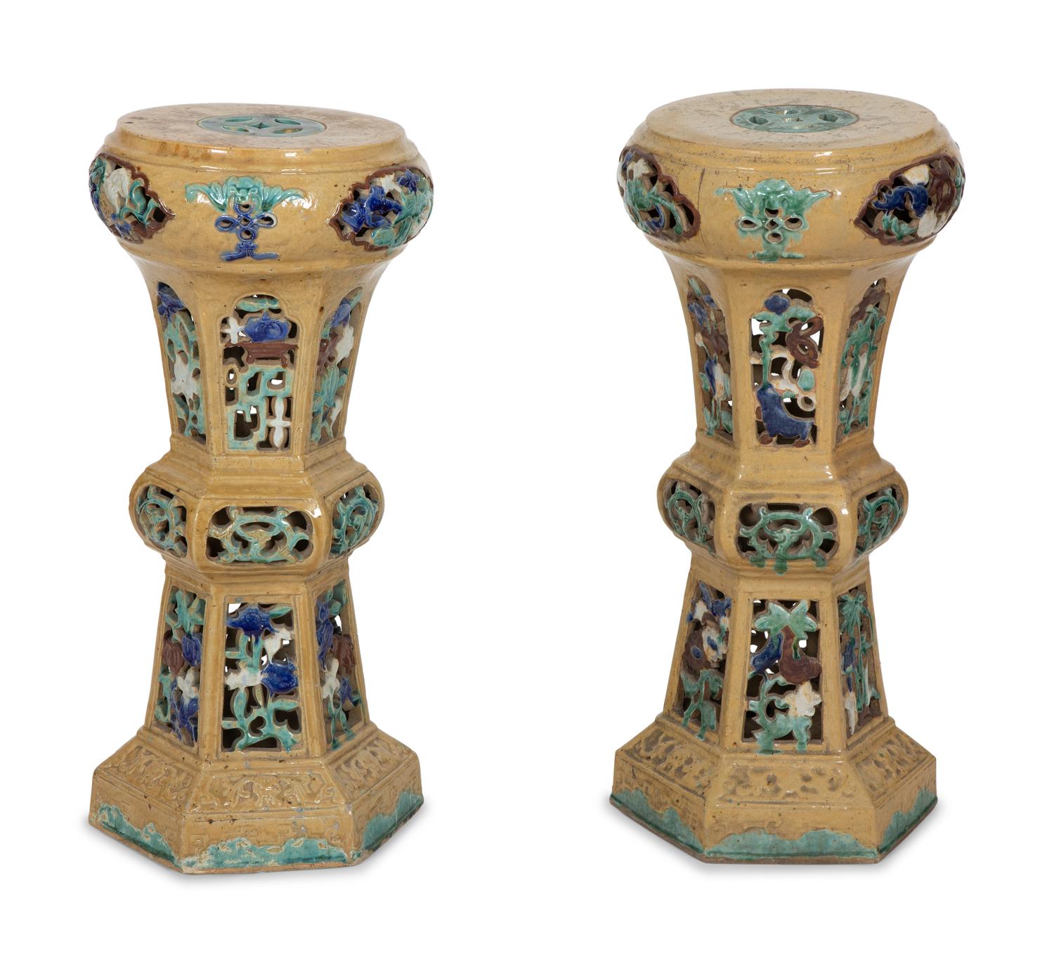 A Pair of Chinese Glazed Ceramic Pedestals