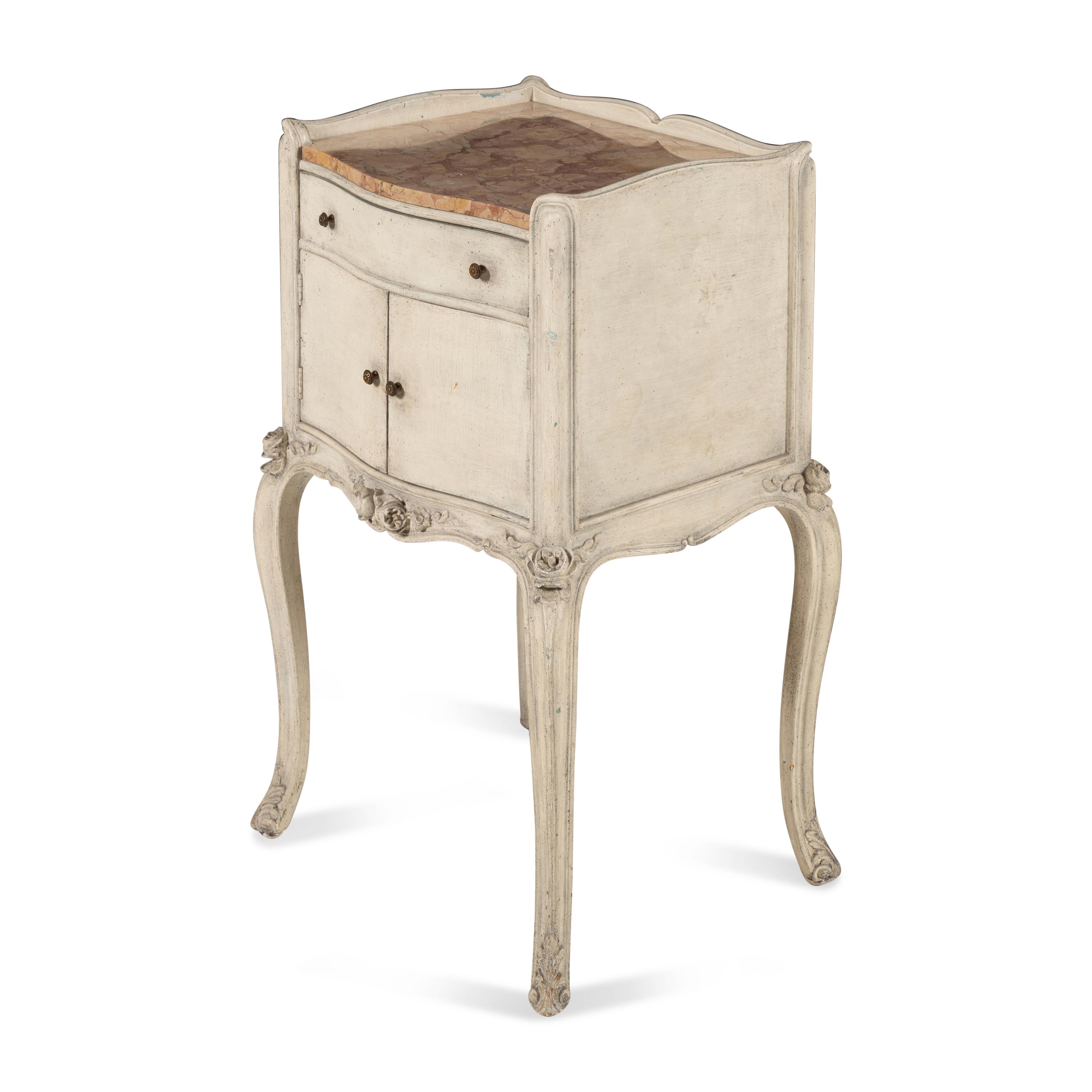 An Italian White-Painted Marble-Top Side Cabinet