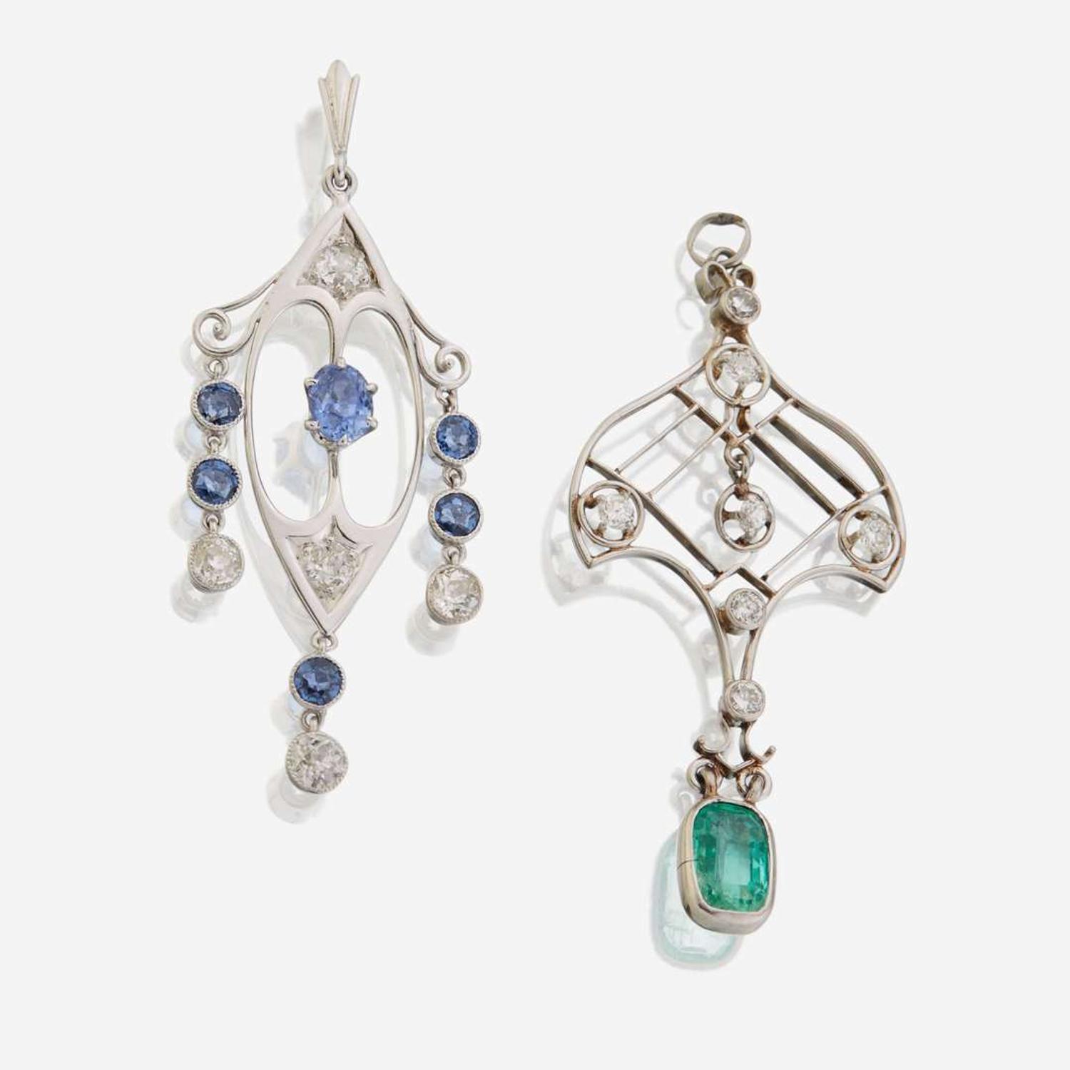 A group of gem-set platinum diamond pendants