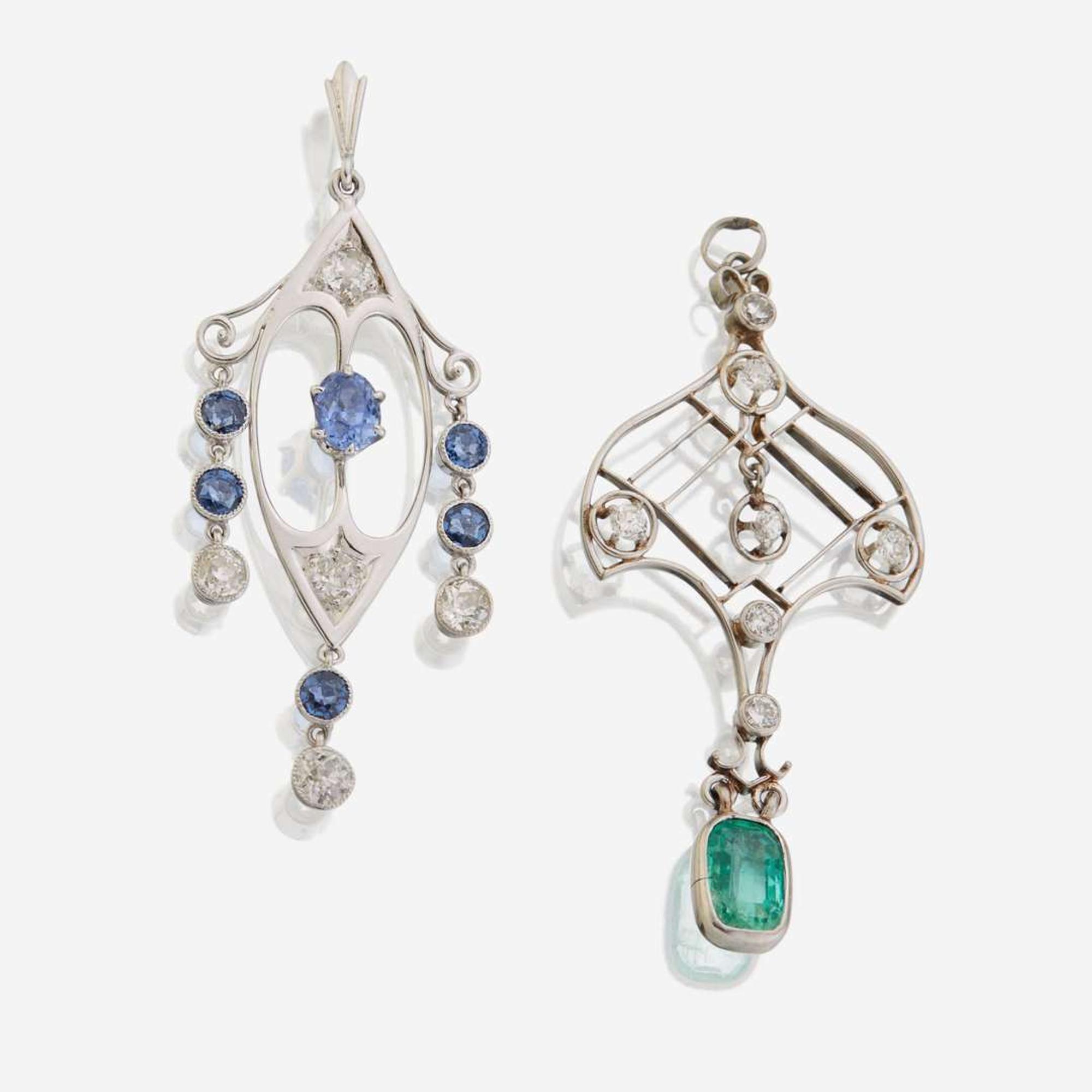 A group of gem-set platinum diamond pendants