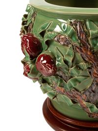 A Pair of Chinese Export Celadon and Copper Red Glazed Porcelain Peach Motif Jardinieres