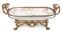 A Sevres Style Gilt Metal Porcelain Center Bowl Width over handles 20 inches.
