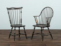 Two D.R. Dimes Black Painted Windsor Chairs