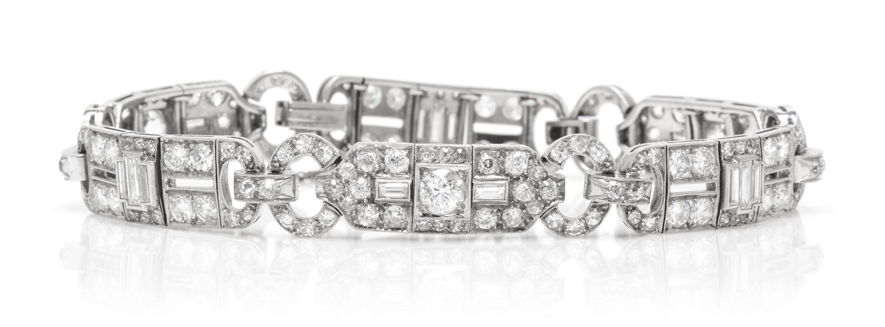 An Art Deco Platinum and Diamond Bracelet, 15.80 dwts.