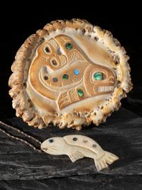 Antler Killer Whale Belt Buckle AND Walrus Ivory Seal Pendant