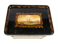 A Victorian Papier-Mâché Tray on Later Brass Stand — THE TRAY 19TH CENTURY