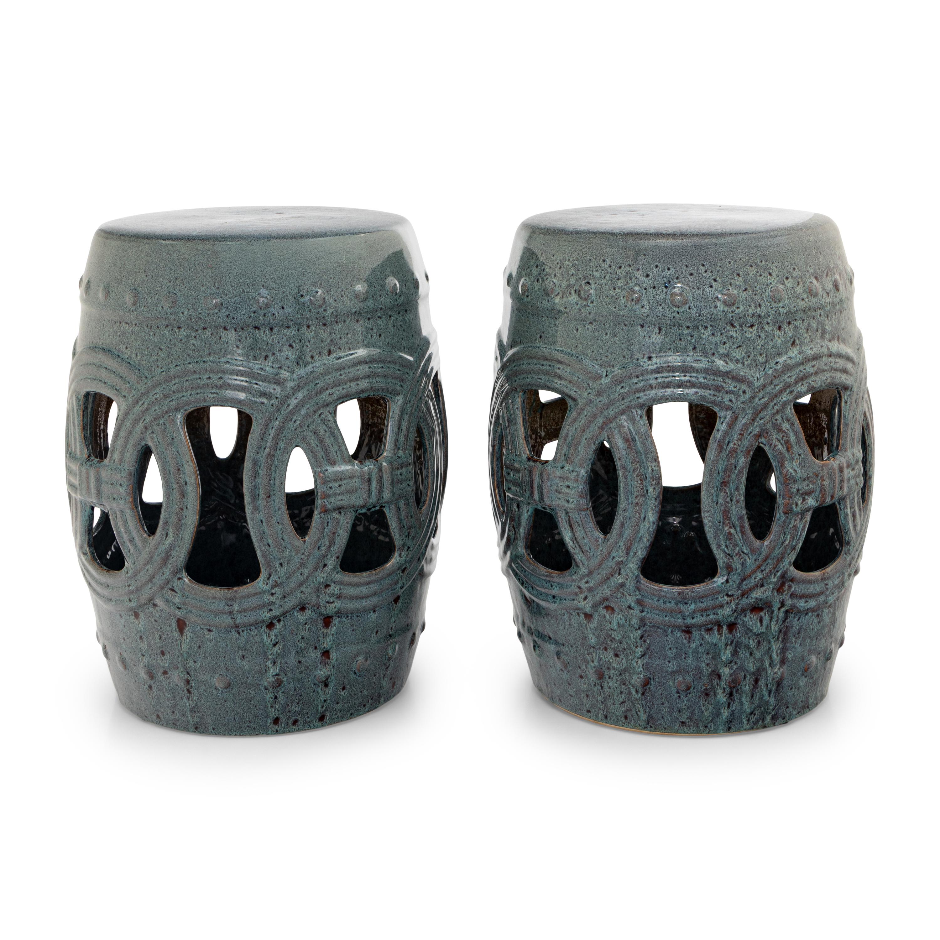 A Pair of Glazed Earthenware Garden Seats