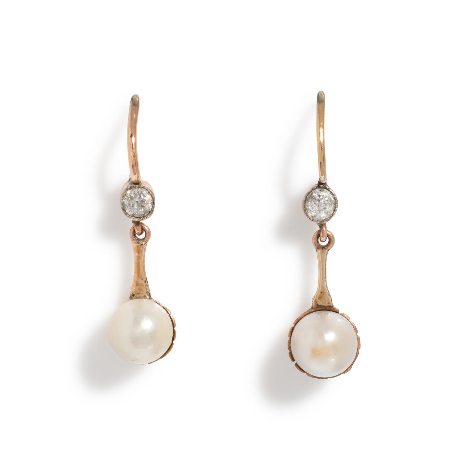 EDWARDIAN, DIAMOND AND PEARL EARRINGS