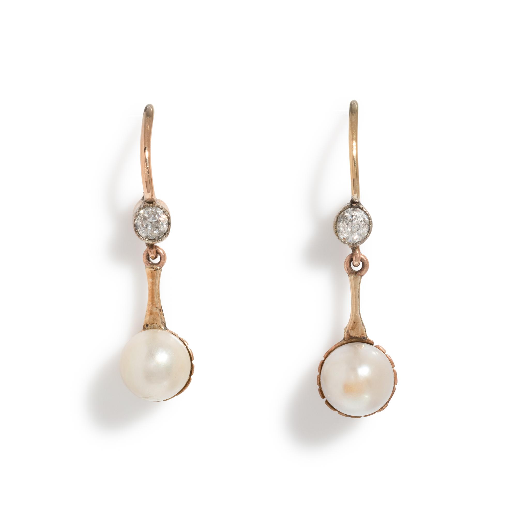 EDWARDIAN, DIAMOND AND PEARL EARRINGS