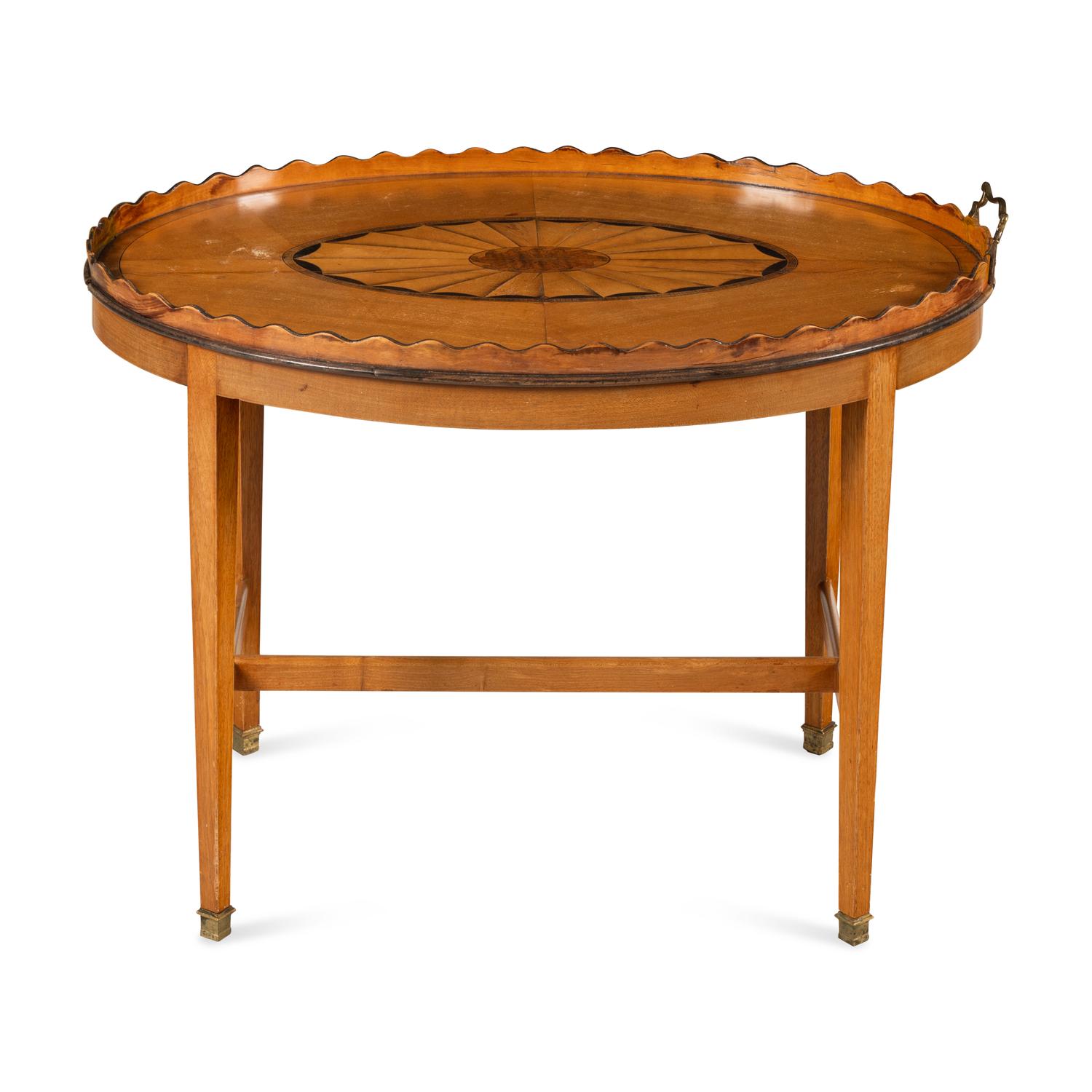 A George III Style Inlaid Satinwood Oval Butler's Tray on Later Stand