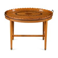 A George III Style Inlaid Satinwood Oval Butler's Tray on Later Stand