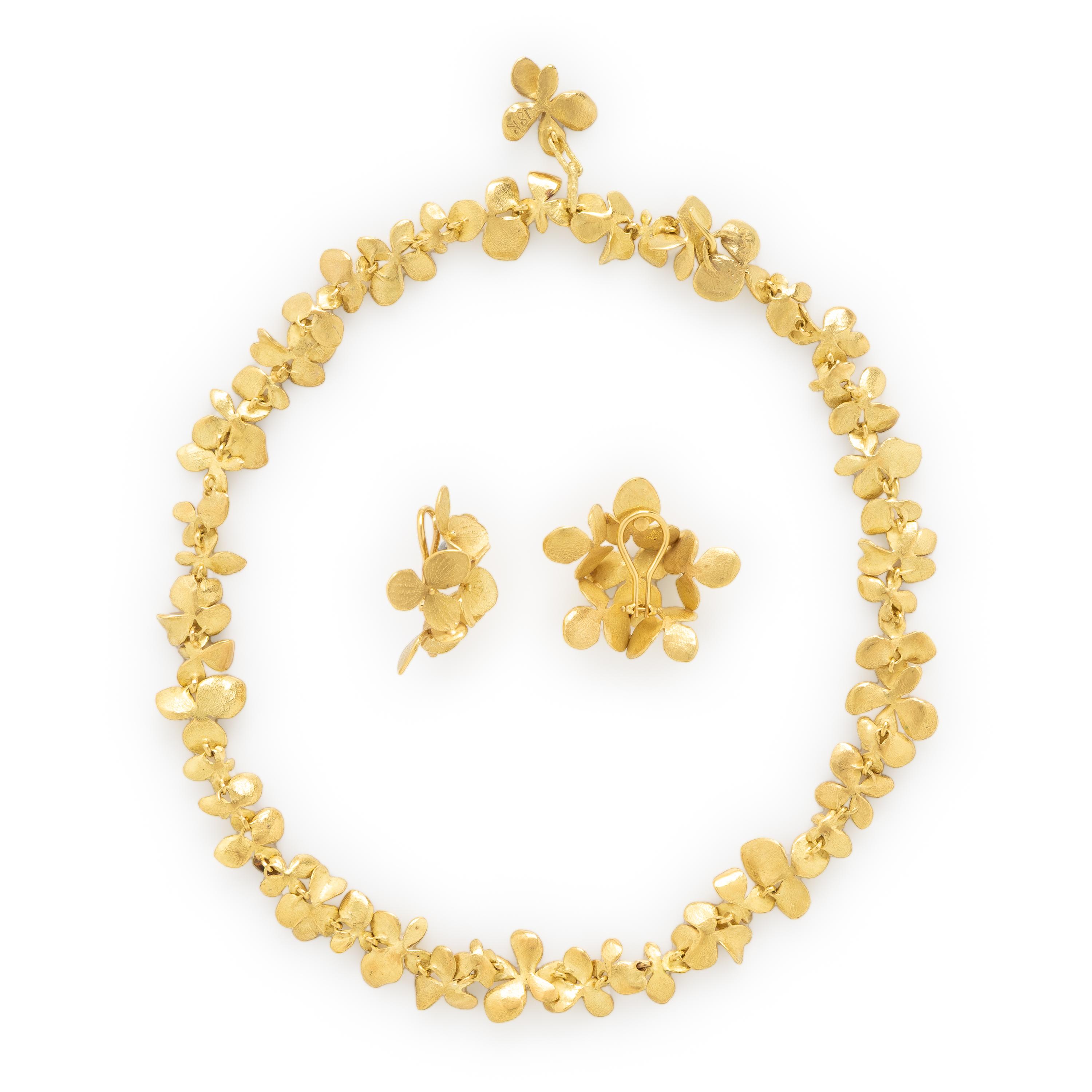 John Iversen, 'Hydrangea', Yellow Gold Earrings and Necklace