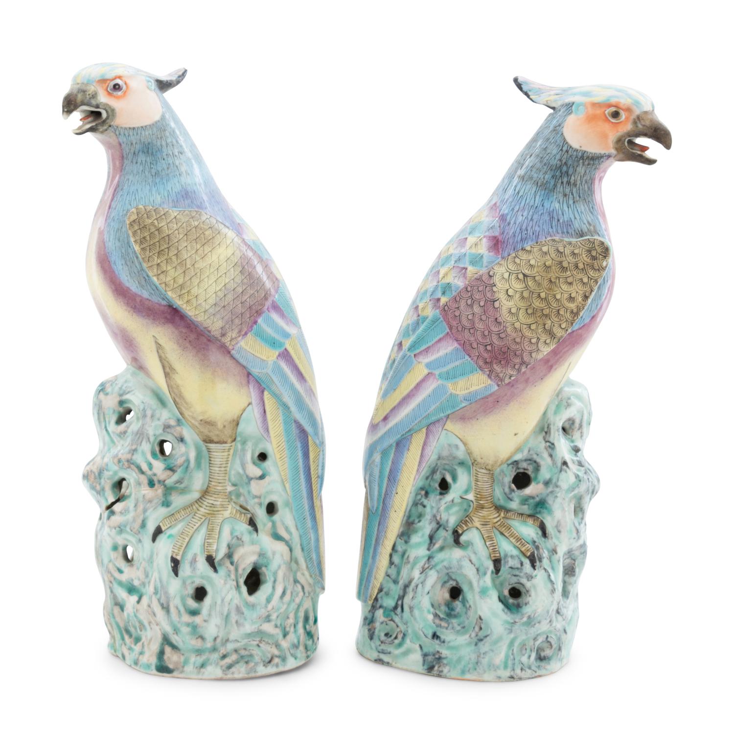 A Pair of Chinese Export Famile Rose Birds