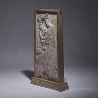 A Rare Chinese Carved and Painted 'Court Ladies' Relief Brick Panel, Late Tang Dynasty-Five Dynasties and Ten Kingdoms 晚唐-五代 彩繪磚雕侍女圖