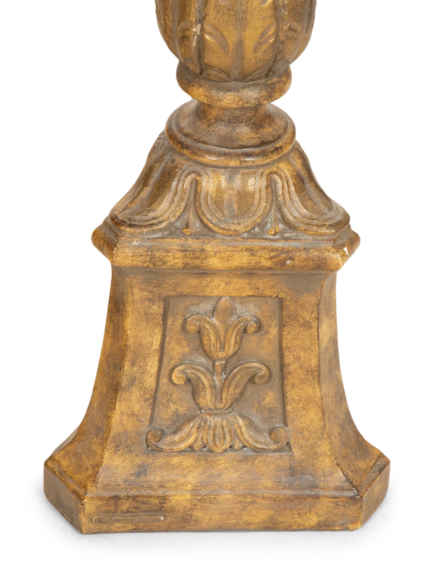 A Pair of Italian Gilt Decorated Plaster Pedestals