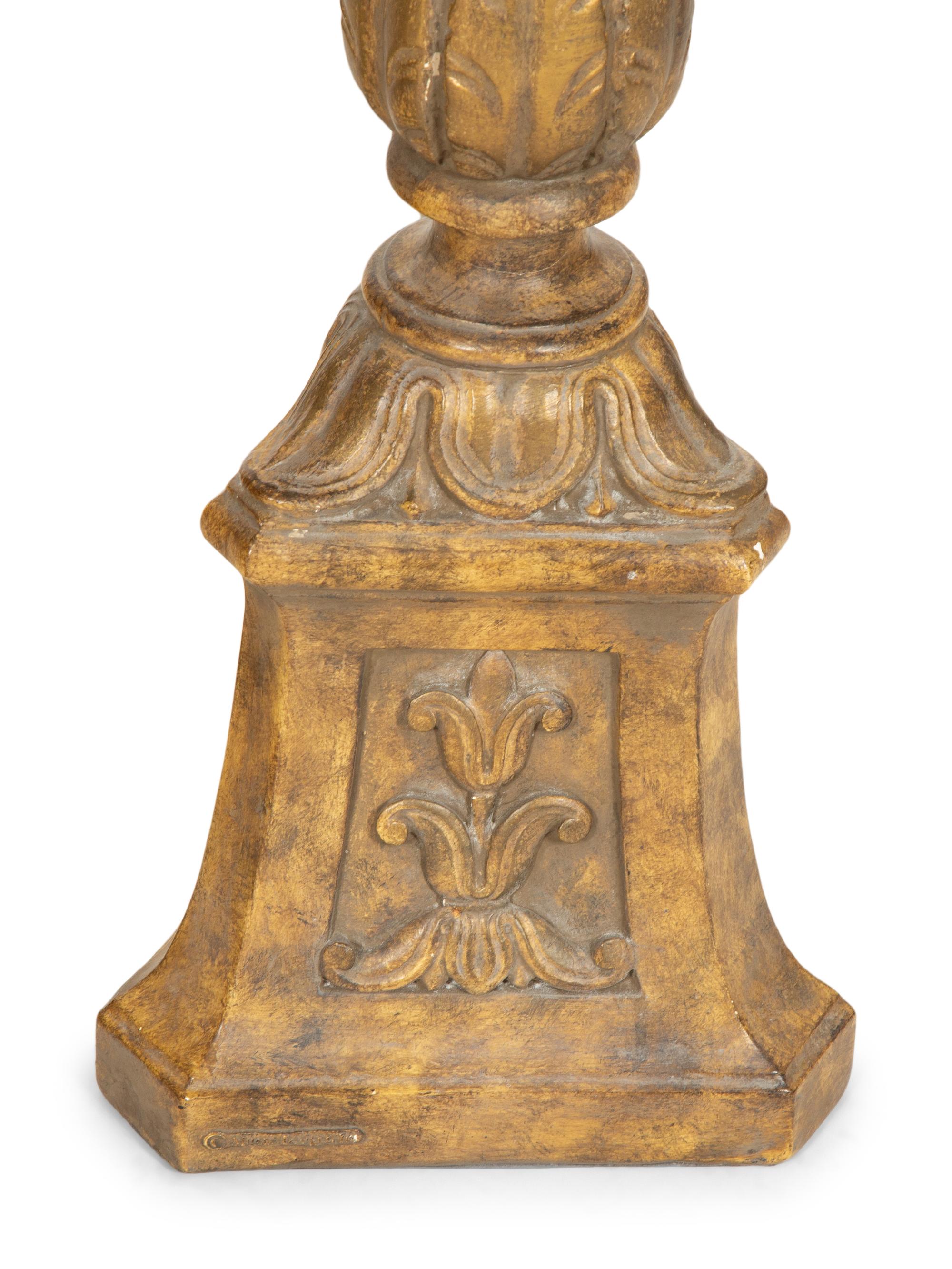 A Pair of Italian Gilt Decorated Plaster Pedestals