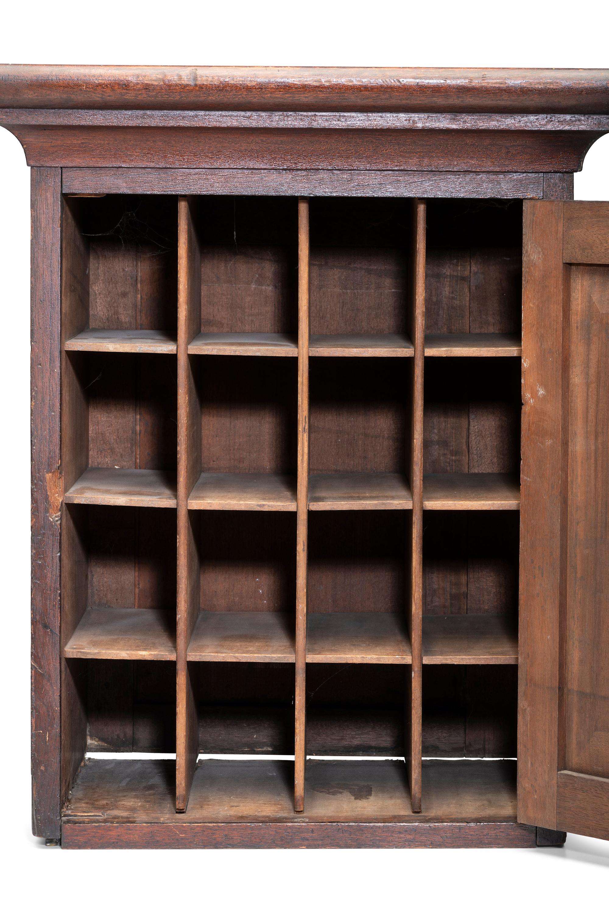 A Stoneware Merchant's Walnut Hanging Cupboard
