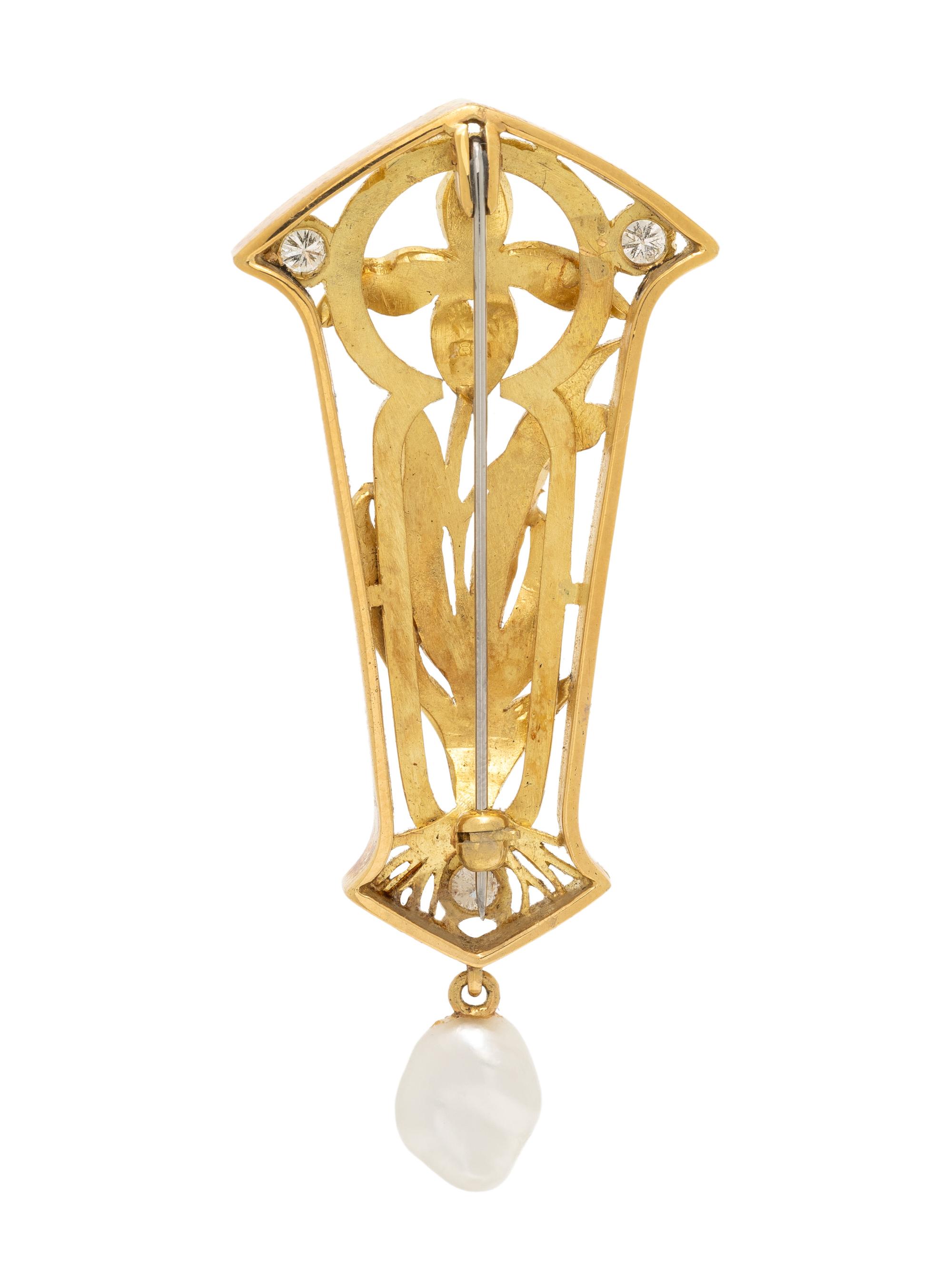 SEVEN FINGERS, YELLOW GOLD, DIAMOND, AND CULTURED PEARL ORCHID BROOCH