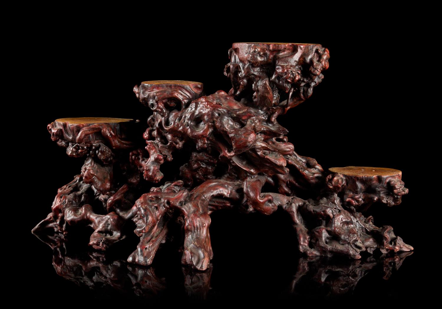 A Carved Burlwood Stand Height 12 1/2 inches.