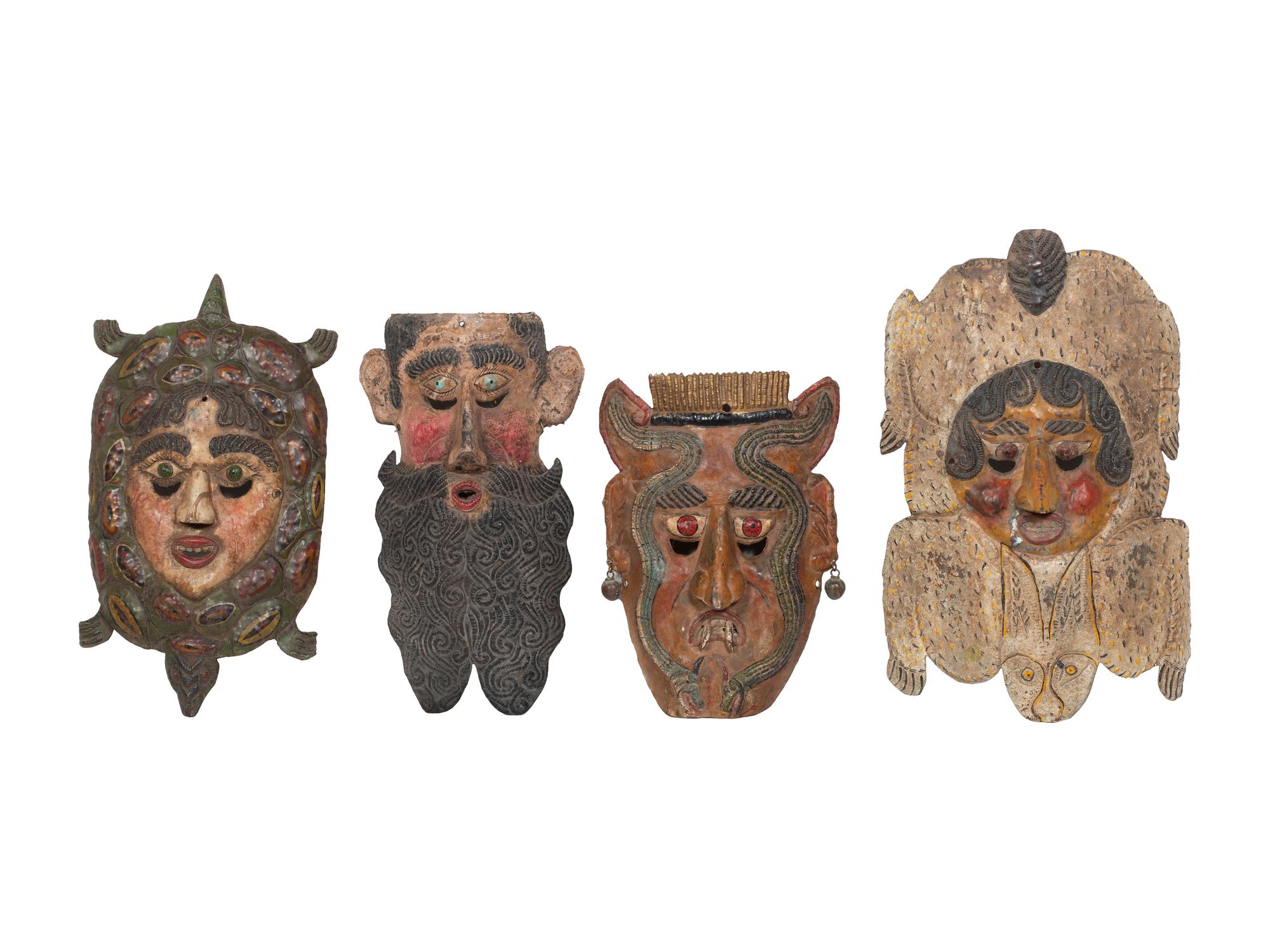 Four Mexican Copper Festival Masks