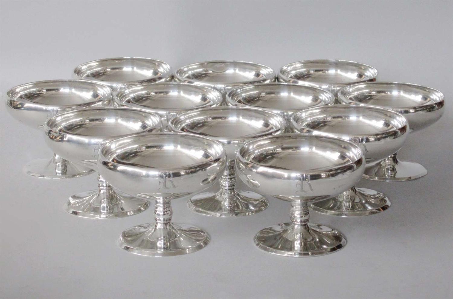 Twelve sterling silver sherbets frank w. smith silver co., inc., gardner, ma, 20th century