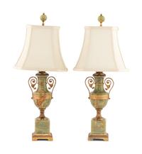 A Pair of Gilt Bronze Mounted Onyx Urn-Form Table Lamps