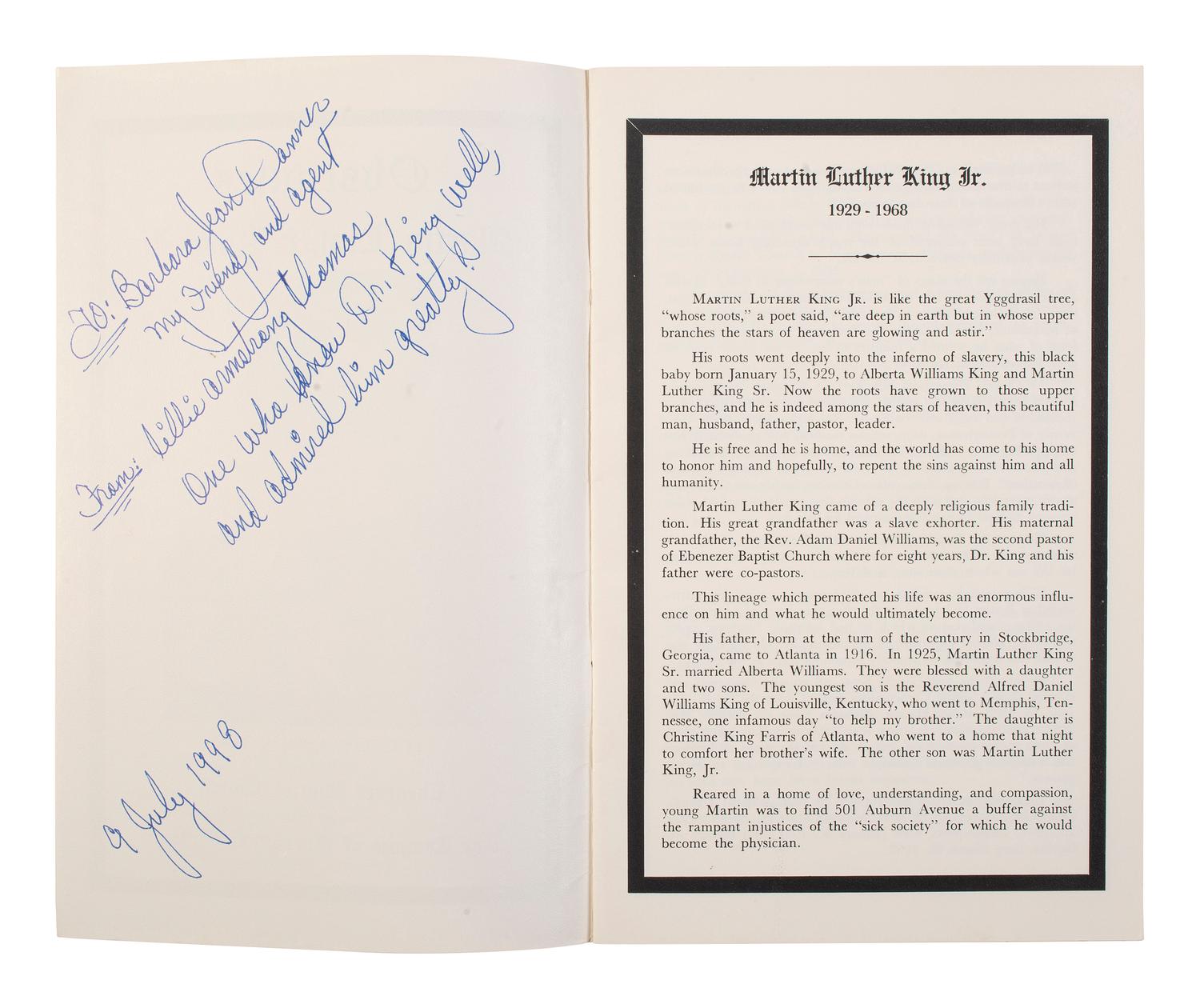 [KING, Martin Luther, Jr. (1929-1968)]. Obsequies Martin Luther King Jr. [Atlanta]: n.p., 1968. [ With: ] Funeral card.