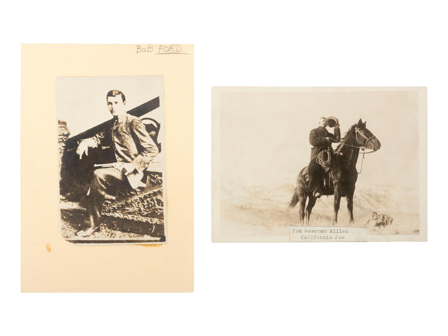 Western Outlaws A trio of silver gelatin photographs of Wyatt Earp, Robert Ford, and Thomas Newcomb.