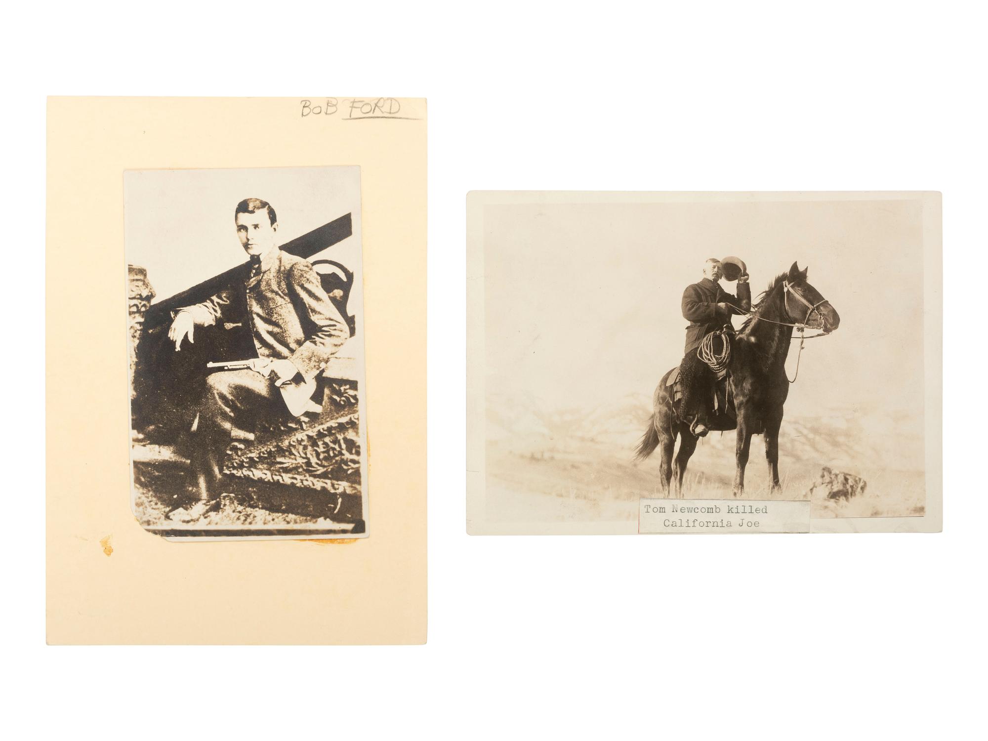 Western Outlaws A trio of silver gelatin photographs of Wyatt Earp, Robert Ford, and Thomas Newcomb.
