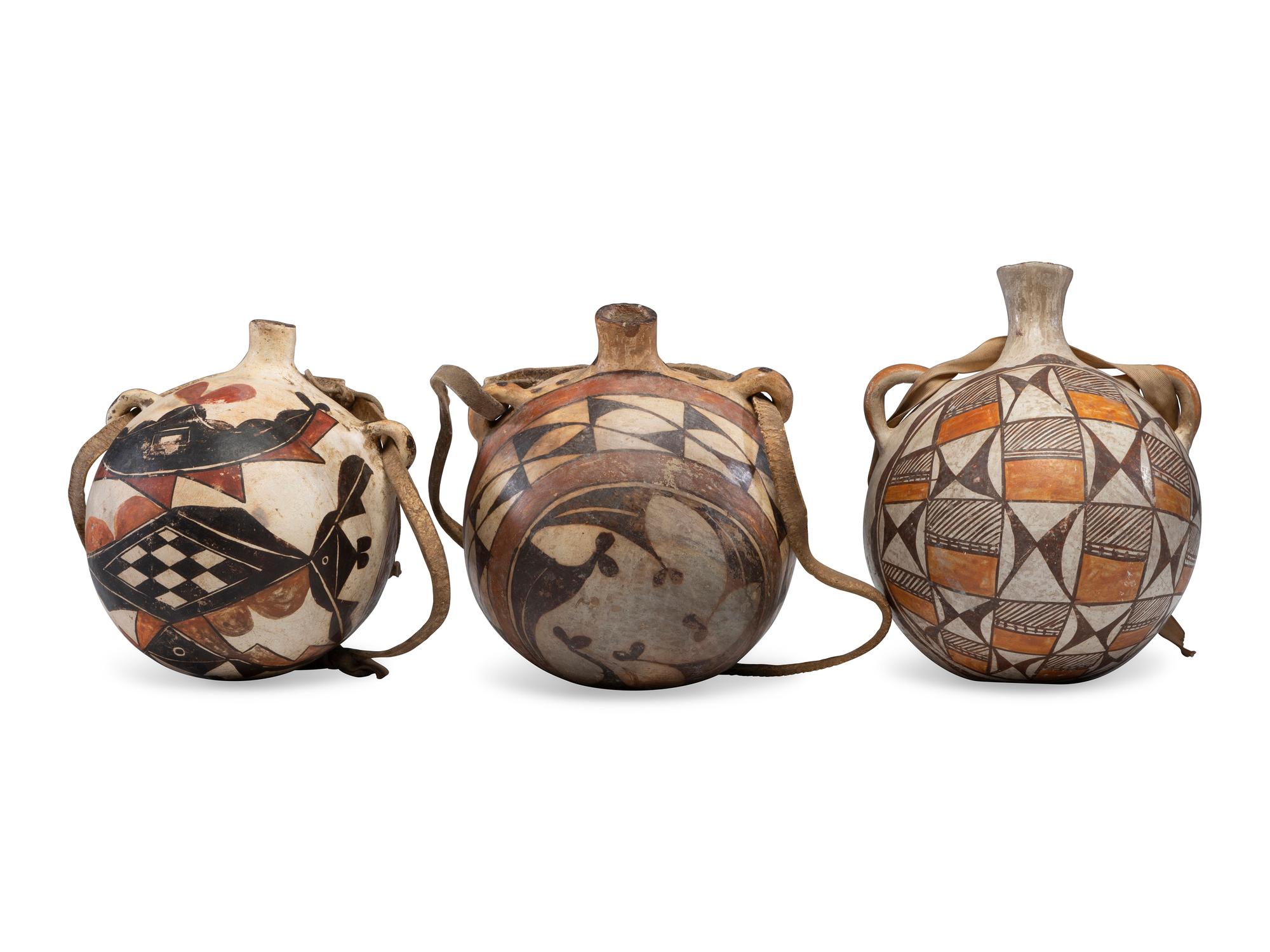 Acoma and Laguna Polychrome Pottery Canteens