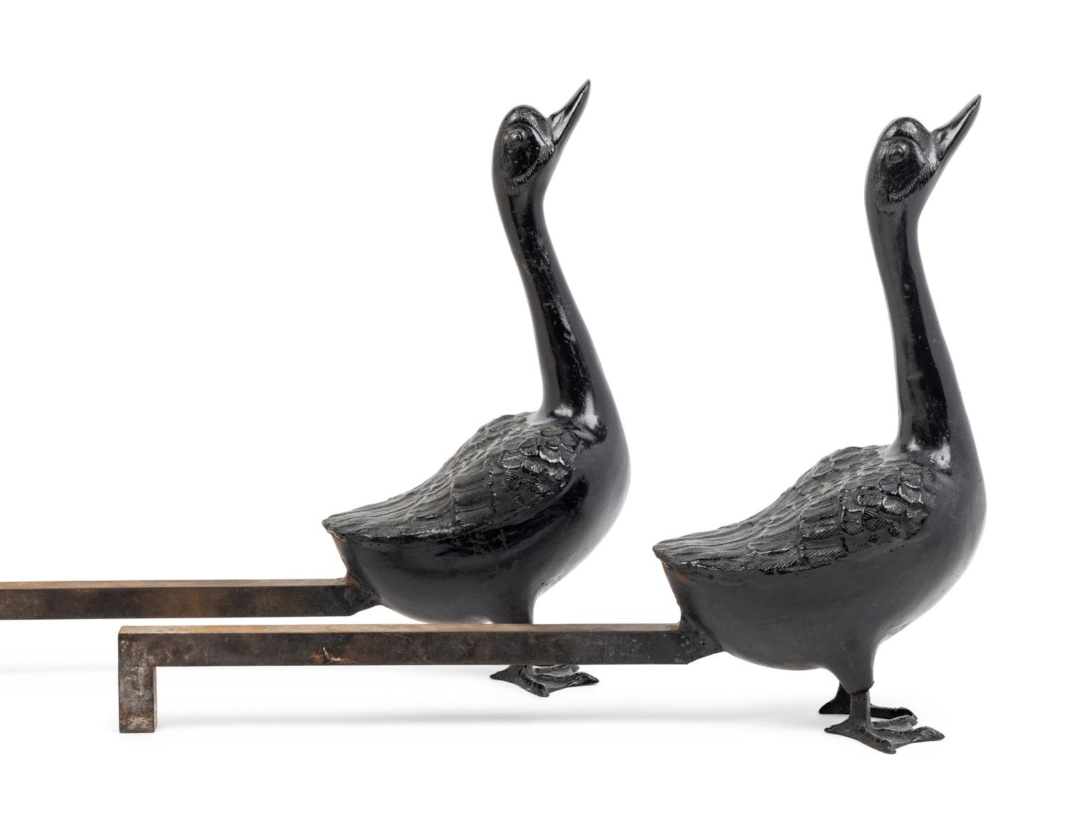 A Pair of Cast Metal Goose-Form Andirons