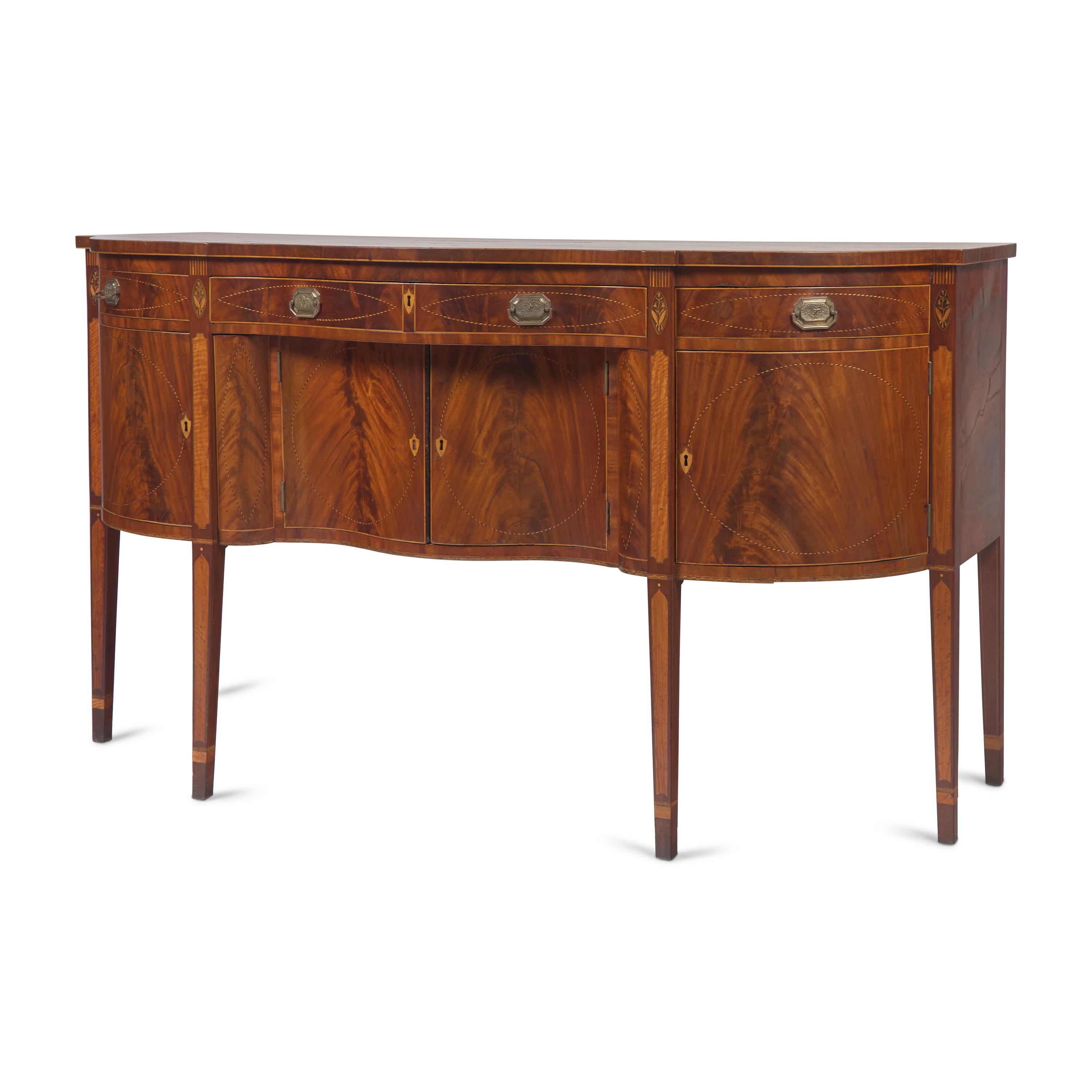 A Fine Federal Inlaid and Figured Mahogany Serpentine Sideboard