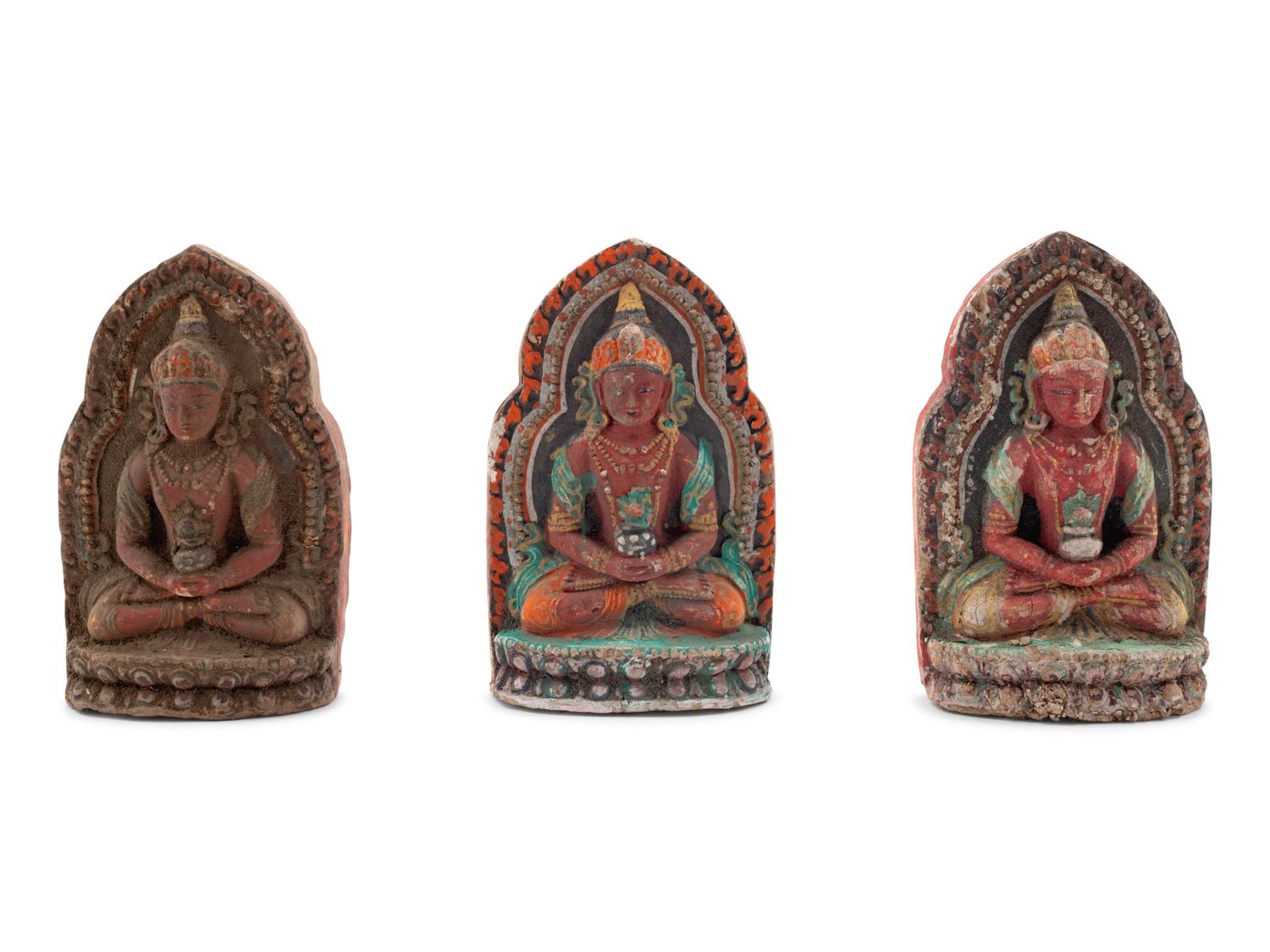 Eighteen Tibetan Painted Pottery Buddhist Votives