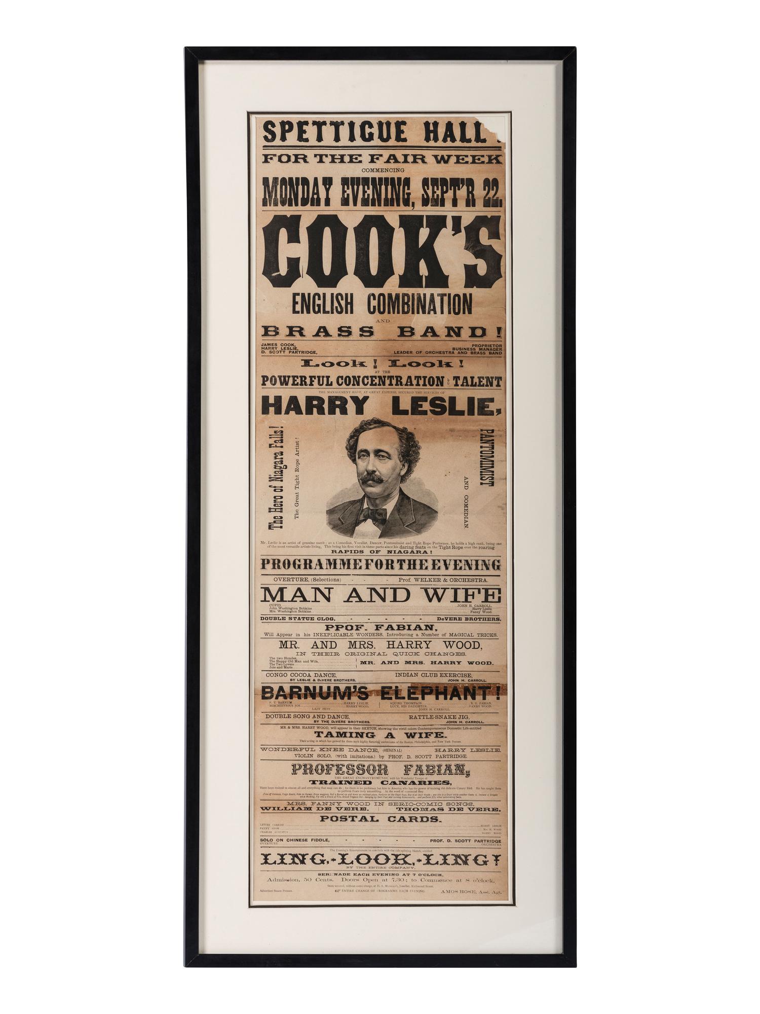 A Printed Broadside Advertising the Performance of 'Cook's English Combination Brass Band!'