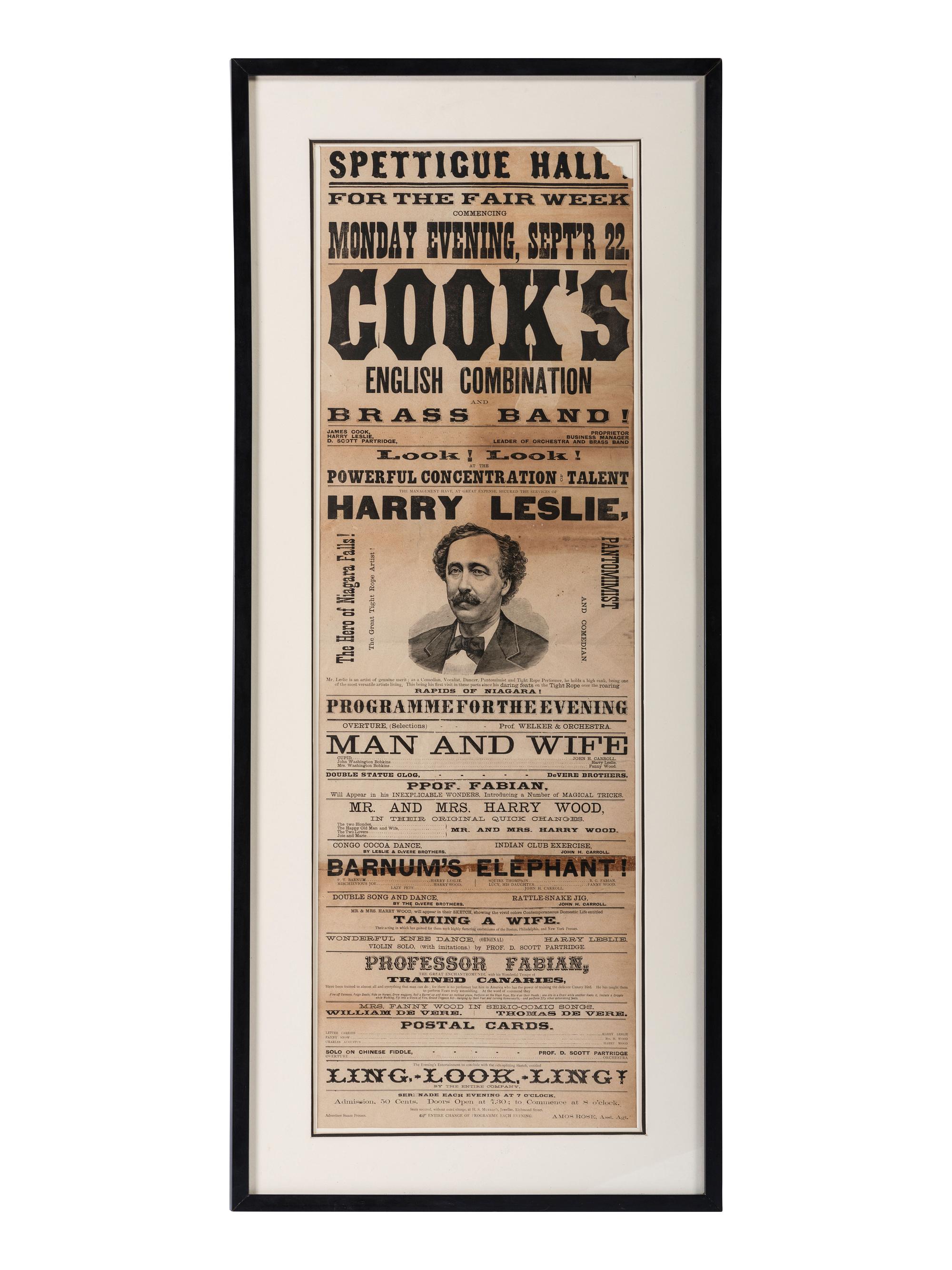 A Printed Broadside Advertising the Performance of 'Cook's English Combination Brass Band!'
