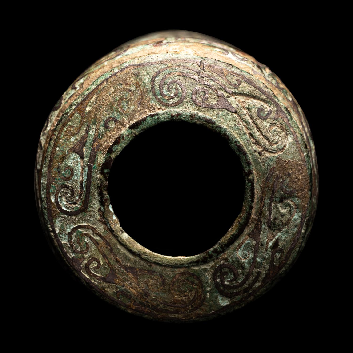 A Chinese Silver Inlaid Bronze Chariot Axle Fitting
