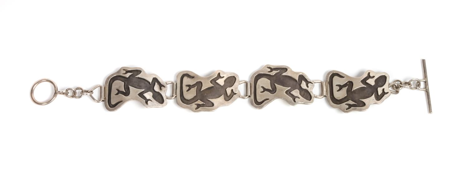 Southwestern Style Silver Overlay Link Bracelet Length 6 1/2 inches