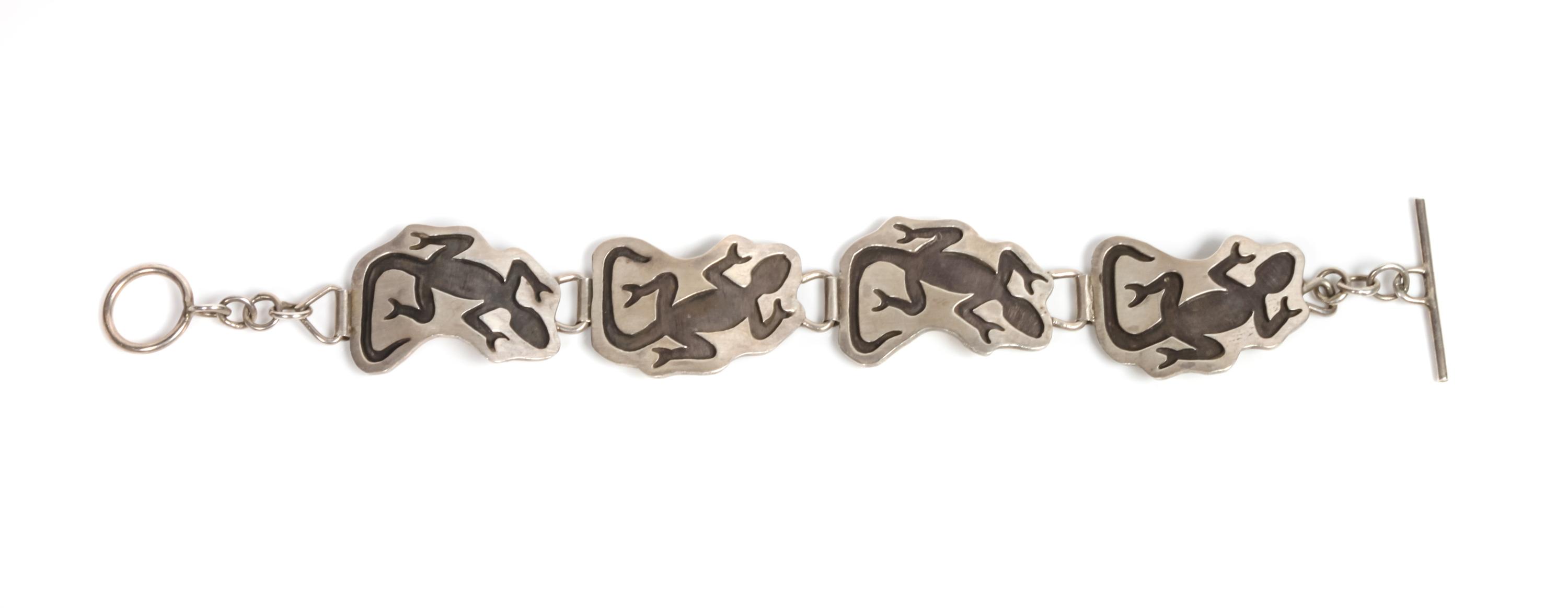Southwestern Style Silver Overlay Link Bracelet Length 6 1/2 inches