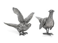 A Pair of Continental Silver-Plate Models of Pheasants